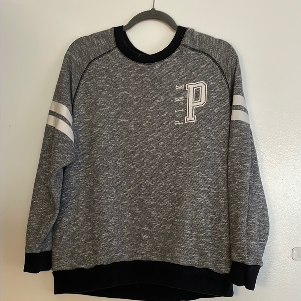 PINK Victoria's Secret Gray and Black Crewneck Sweater